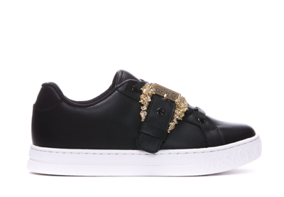 Shop Versace Jeans Couture Barocco Buckle Sneakers In Black