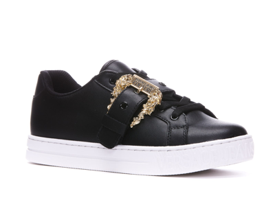 Shop Versace Jeans Couture Barocco Buckle Sneakers In Black