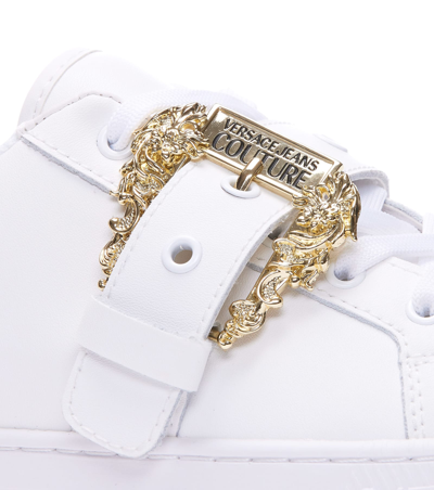 Shop Versace Jeans Couture Barocco Buckle Sneakers In White