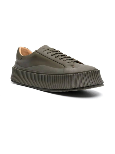 Shop Jil Sander Black Calf Leather Sneakers In Verde