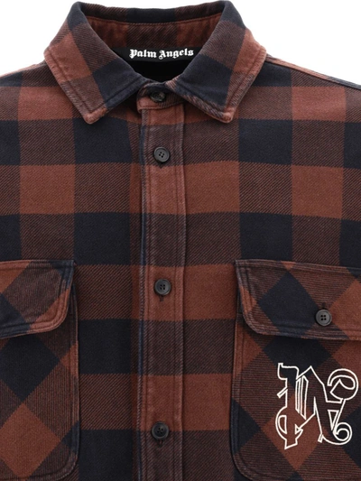 Shop Palm Angels "pa Monogram Check" Overshirt In Brown