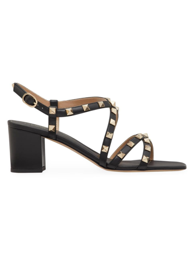 Shop Valentino Women's Rockstud Calfskin Sandals With Straps In Black