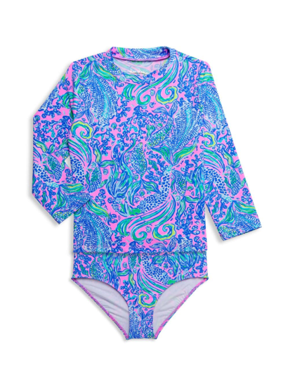 Shop Lilly Pulitzer Little Girl's & Girl's Bobby Rashguard Set In Lilac Rose We Mermaid It