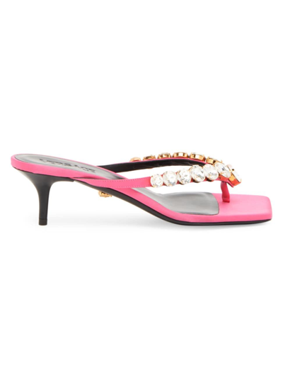 Shop Versace Women's 45mm Jewel-embellished Satin Sandals In Flamingo
