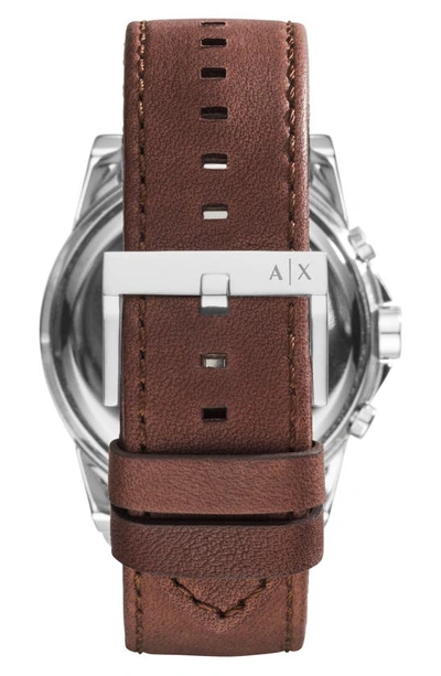 Shop Ax Armani Exchange Chronograph Leather Strap Watch, 45mm In Brown / Blue