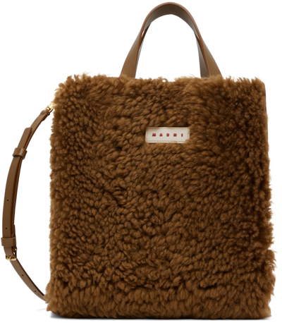 Shop Marni Brown Small Museo Tote In 00w78 Biscuit