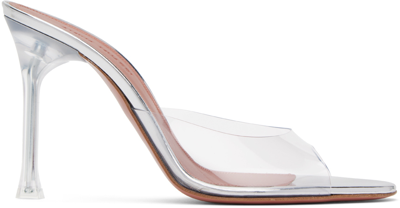 Shop Amina Muaddi Transparent Alexa Glass 105 Slipper Heeled Sandals