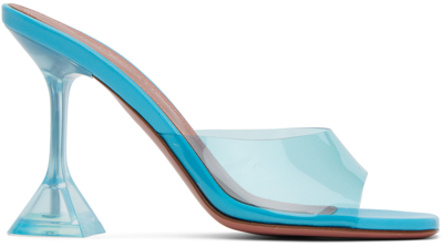 Shop Amina Muaddi Blue Lupita Glass 95 Slipper Heeled Sandals In Sky