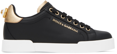 Shop Dolce & Gabbana Black Portofino Sneakers In 8e831 Nero/oro
