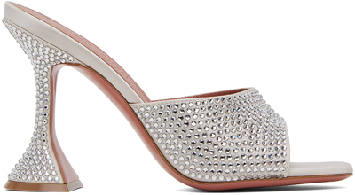 Shop Amina Muaddi Silver Lupita Crystal Slipper Heeled Sandals