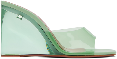 Shop Amina Muaddi Green Lupita Glass Wedge Heeled Sandals In Mint