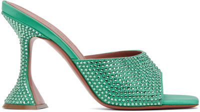 Shop Amina Muaddi Green Lupita Crystal Heeled Sandals In Caribbean