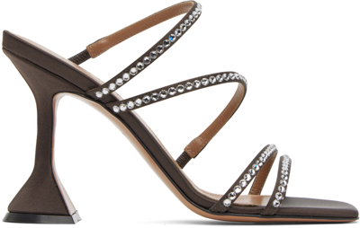 Shop Amina Muaddi Brown Naima Crystal Slipper Heeled Sandals In Dark Brown