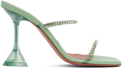 Shop Amina Muaddi Green Gilda Slipper 95 Heeled Sandals In Mint