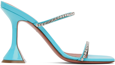 Shop Amina Muaddi Blue Gilda Slipper 95 Heeled Sandals In Turquoise