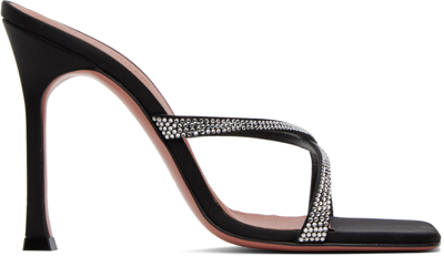 Shop Amina Muaddi Black Adriana Crystal Slipper Heeled Sandals