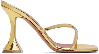 Shop Amina Muaddi Gold Henson Cross Slipper Heeled Sandals