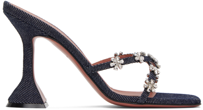 Shop Amina Muaddi Indigo Lily 95 Heeled Sandals In Dark Blue
