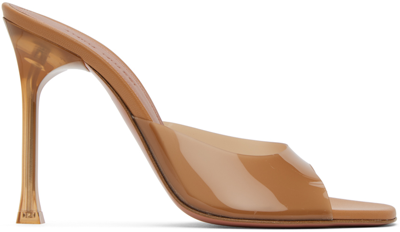 Shop Amina Muaddi Brown Alexa Glass Slipper 105 Heeled Sandals In Nude