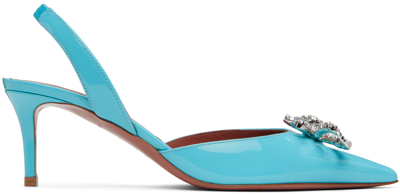 Shop Amina Muaddi Blue Rosie Sling 60 Heels In Turquoise
