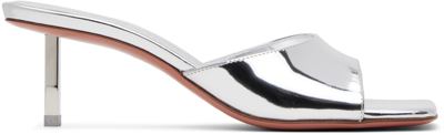 Shop Amina Muaddi Silver Laura 60 Slipper Heeled Sandals
