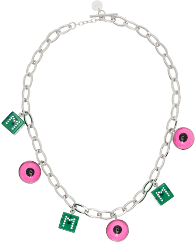 Shop Marni Silver Eye & Dice Charm Necklace In 00r66 Red