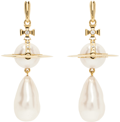 Shop Vivienne Westwood Gold & White Giant Pearl Drop Earrings In R107 Gold/pearl