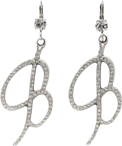 Shop Blumarine Silver Crystal 'b' Earrings In N0995 Nikel