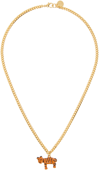 Shop Marni Gold Tiger Charm Necklace In 00r30 Arabesque