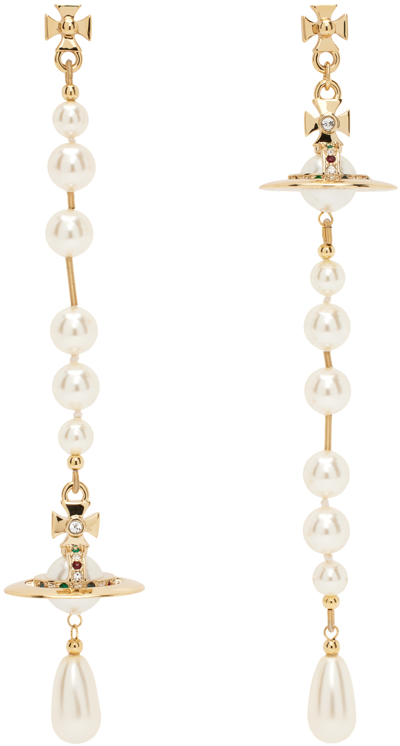 Shop Vivienne Westwood Gold Broken Pearl Earrings In R118 Gold/pearl