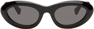 Shop Bottega Veneta Black Oval Sunglasses In 001 Shiny Black