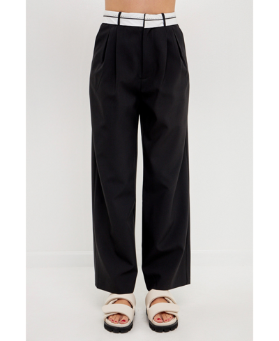 Shop Grey Lab Women's Contrast Waist Pants In Black