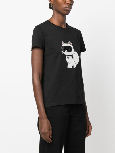 Shop Karl Lagerfeld Ikonik Choupette Rhinestone-embellished T-shirt In Schwarz
