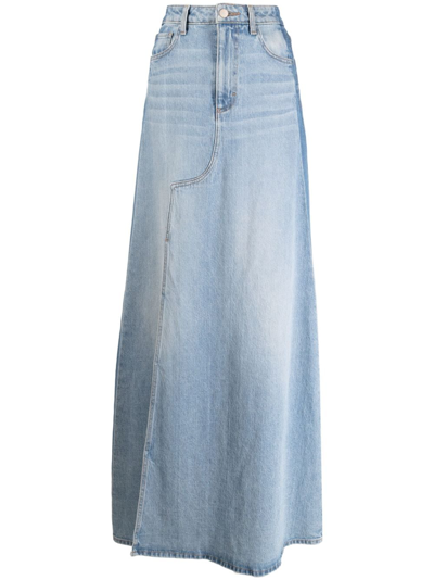 Shop Cynthia Rowley Side-slit Denim Maxi Skirt In Blue