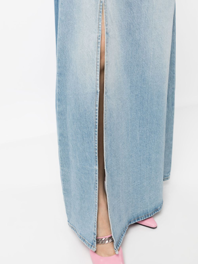 Shop Cynthia Rowley Side-slit Denim Maxi Skirt In Blue
