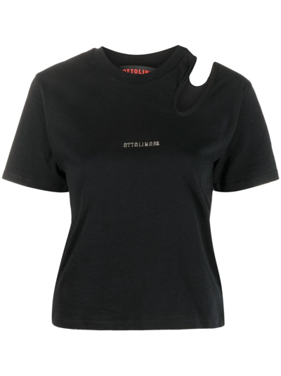 Shop Ottolinger Cut-out Detail Organic Cotton T-shirt In Black