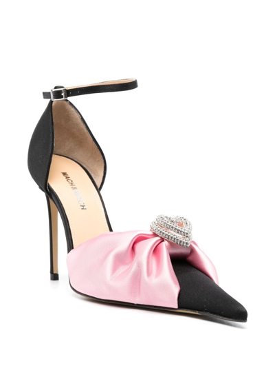 Shop Mach & Mach Double Heart 110mm Satin Pumps In Rosa