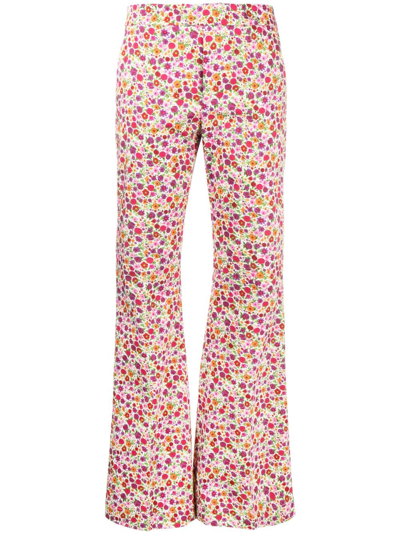 Shop La Doublej Saturday Floral-print Flared Trousers In Rosa
