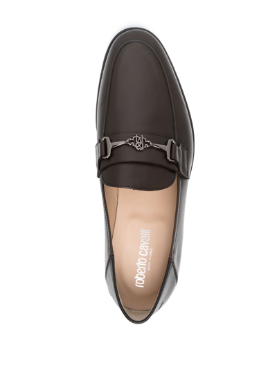 Shop Roberto Cavalli Logo-plaque Leather Loafers In Braun