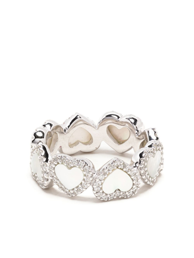 Shop Apm Monaco Heart-motif Embellished Ring In Silver