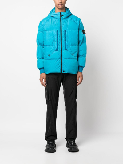 Stone Island Compass-patch Padded Jacket In Blue