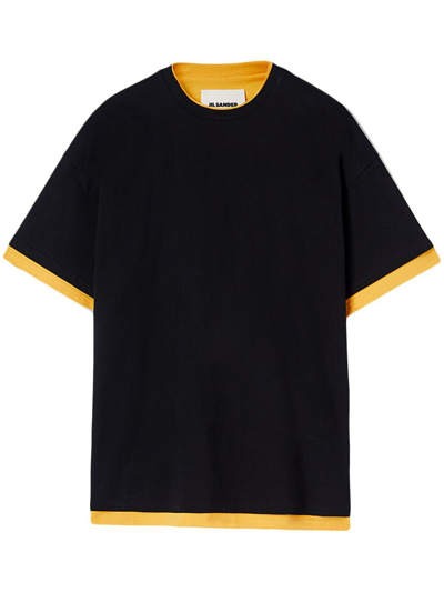 Jil Sander Logo-print Two-tone T-shirt In Schwarz