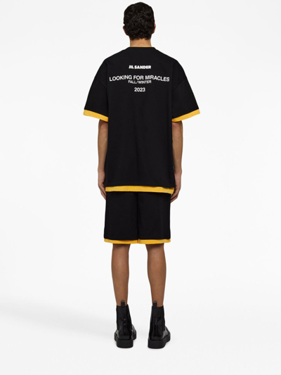 Jil Sander Logo-print Two-tone T-shirt In Schwarz