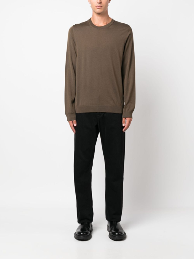 Hugo Boss Round-neck Virgin-wool Jumper In Grün