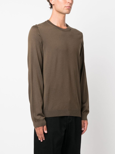Hugo Boss Round-neck Virgin-wool Jumper In Grün
