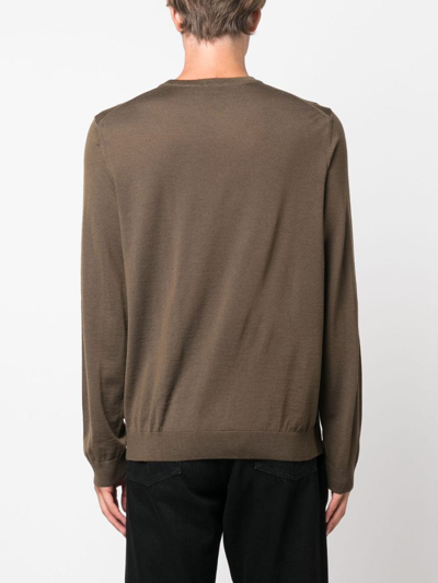 Hugo Boss Round-neck Virgin-wool Jumper In Grün