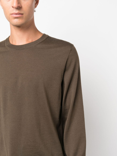 Hugo Boss Round-neck Virgin-wool Jumper In Grün