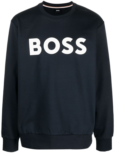Shop Hugo Boss Logo-print Cotton Sweatshirt In Blau