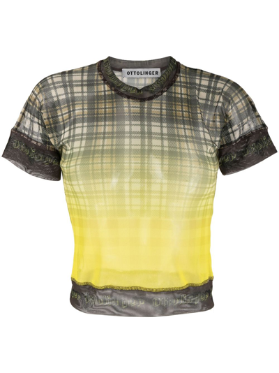 Shop Ottolinger Plaid Check-pattern Mesh Top In Braun