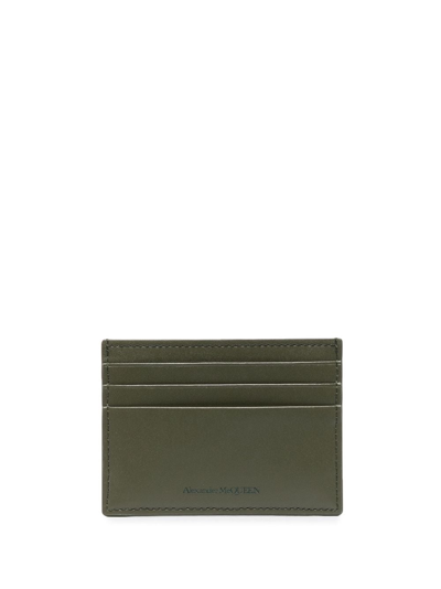 Shop Alexander Mcqueen The Harness Embroidered Leather Cardholder In Grün